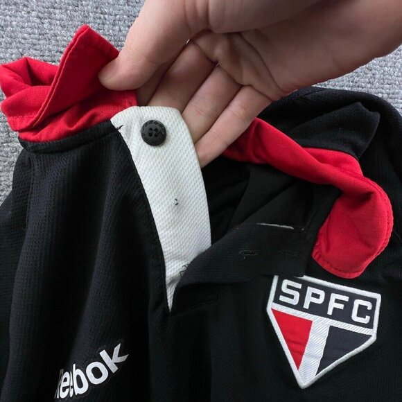 Reebok Original Polo Shirt Black Red White Short Sleeve Polyester Sau Paulo FC - Picture 9 of 10